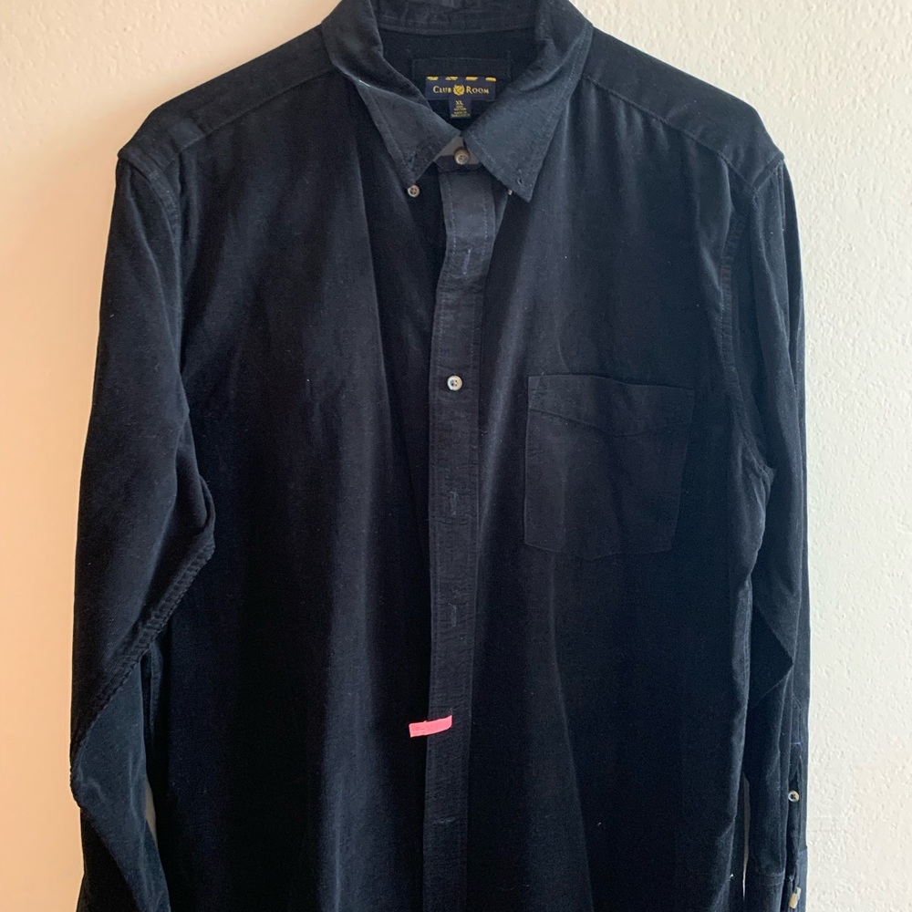 Black corduroy button down men’s collar shirt